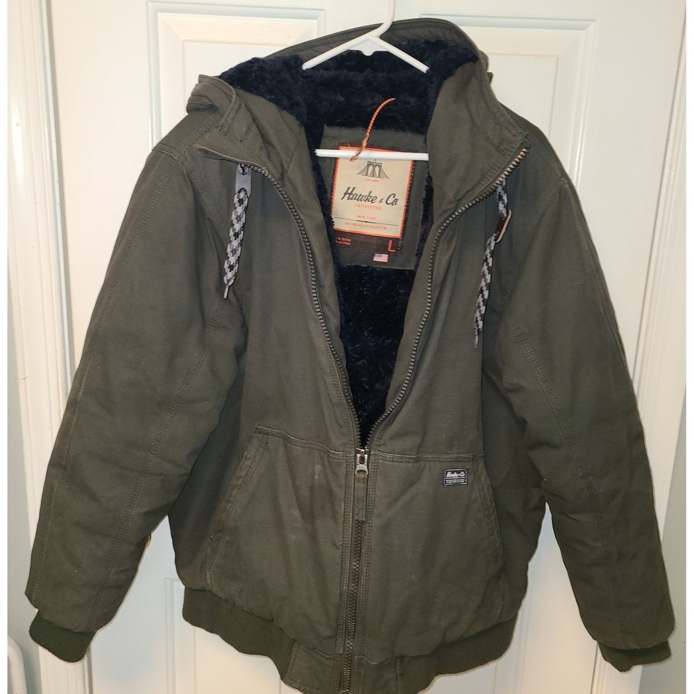 Hawke‎ & CO COAT JACKET Dk Green Featherless Fill Men Size LARGE Fuzzy lining